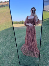 Load image into Gallery viewer, Pre order allow 6 to 8 weeks you glow girl in orange glitter lace maternity friendly reclamation dress