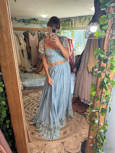 FLASH SALE hand dyed powder blue lace and cotton two piece