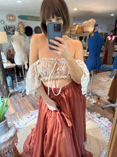 Load image into Gallery viewer, Mix and match floral crinkle one of a kind top and rust poetry skirt