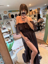 Load image into Gallery viewer, Sale new dark charcoal brown show off those shoulders dress sheer