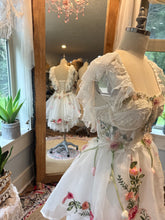 Load image into Gallery viewer, Ready ship  custom short organza and lace corset dress with floral embellishments one of a kind and each is unique
