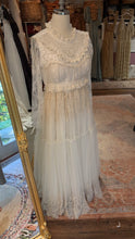 Load image into Gallery viewer, Sample sale new concept dress ivory and off white lace mixed with antique lace trims (high neck) corset