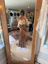 Load image into Gallery viewer, Ready to ship tan brown ruffle me open skirt and mystical wonders embroidered top
