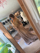 Load image into Gallery viewer, Ready to ship tan brown linen cotton ruffle me open two piece dress