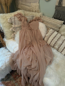 Ready to ship two dress deal random stuff- thick cotton long sleeve hearts maxi length with peach chiffon poetry