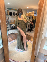 Load image into Gallery viewer, Olive linen cotton always and  forever with sleeves ready to ship spring sale