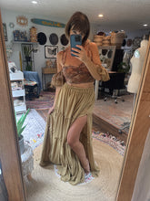 Load image into Gallery viewer, Ready to ship poetry top in print with mustard you glow girl linen cotton skirt sale