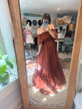 Load image into Gallery viewer, Ready to ship sale rust sheer chiffon show off those shoulders dress