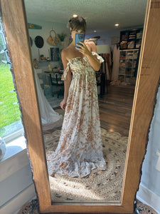 Preorder allow 6-8 week -Always and Forever dress in large floral golden crinkle