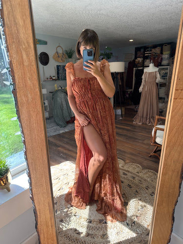 Ready to ship rusty orange glitter lace Always and Forever dress lined