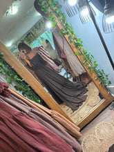 Load image into Gallery viewer, Brown linen cotton ruffle me right up reclamation dress ready to ship gown