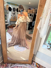 Load image into Gallery viewer, Ready to ship tan brown ruffle me open skirt and mystical wonders embroidered top