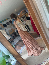 Load image into Gallery viewer, Rosette dress cotton one if a kind tan brown with sleeves