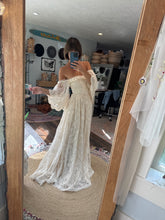 Load image into Gallery viewer, Ready to ship sample sale lace dress with bell sleeves and corset