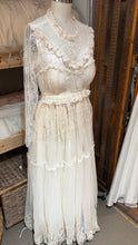Load image into Gallery viewer, Sample sale new concept dress ivory and off white lace mixed with antique lace trims (high neck) corset