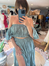 Load image into Gallery viewer, Ready to ship blue mystical maxi length two piece linen cotton