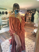 Load image into Gallery viewer, Ready to ship linen cotton rust ruffle me open fits sm-2x on sale