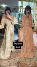 Load image into Gallery viewer, Ready to ship two dress deal random stuff- thick cotton long sleeve hearts maxi length with peach chiffon poetry