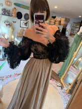 Load image into Gallery viewer, Sample sale dress tan brown with black lace sm-xl