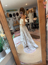 Load image into Gallery viewer, One of a kind vintage lace maxi skirt with cotton oh my top off white ready to ship