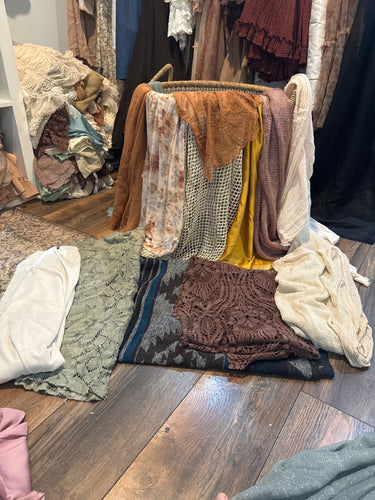 ) (Package j) ready to ship Box of fabric remnants perfect for baby layering (photo prop)