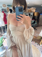 Load image into Gallery viewer, Ready to ship matte satin a new day dress in beige