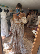 Load image into Gallery viewer, Ready to ship Kismet two piece dress in large golden vintage print crinkle fabric