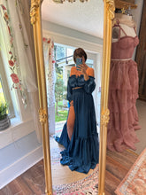 Load image into Gallery viewer, Ready to ship two dress deal teal satin nothing quite two piece Hey Babe two piece floral lace with ruffle antique white