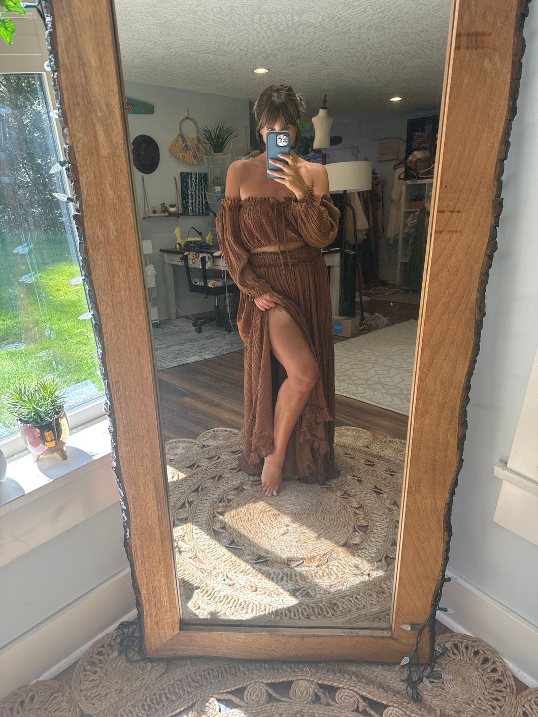 Ready to ship hand dyed two piece with poetry crinkle top
