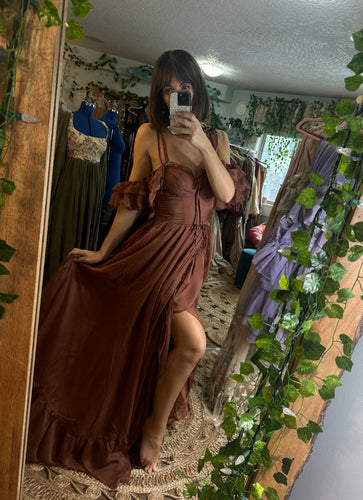 Poetry brown chiffon ready to ship reclamation dress