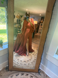 Ready to ship linen cotton rust ruffle me open fits sm-2x on sale