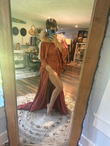 Ready to ship linen cotton rust ruffle me open fits sm-2x on sale