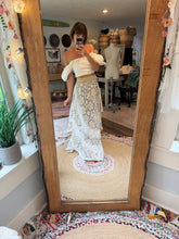 Load image into Gallery viewer, One of a kind vintage lace maxi skirt with cotton oh my top off white ready to ship