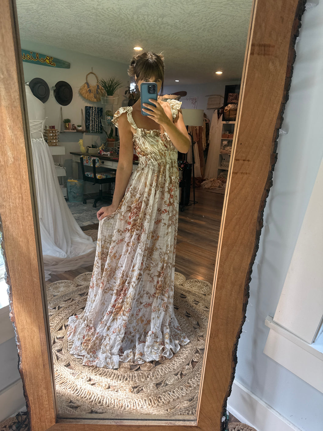 Preorder allow 6-8 week -Always and Forever dress in large floral golden crinkle
