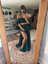 Load image into Gallery viewer, Ready to ship teal green crinkle poetry top and tier skirt