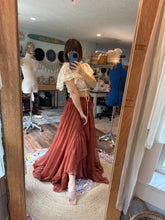 Load image into Gallery viewer, Mix and match floral crinkle one of a kind top and rust poetry skirt