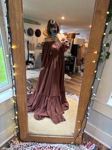 Ready to ship cotton brown ruffle me right up dress