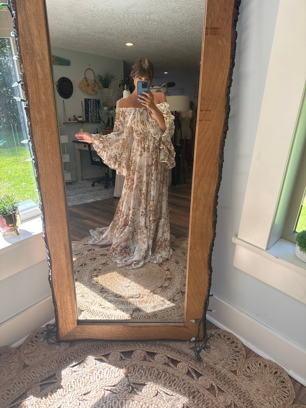 Ready to ship ruffle me open golden floral dress