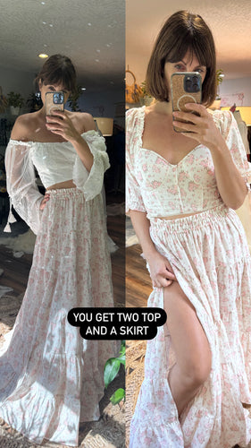 (Two top one skirt) Flash sale ready to ship two piece floral dress fits bigger busts
