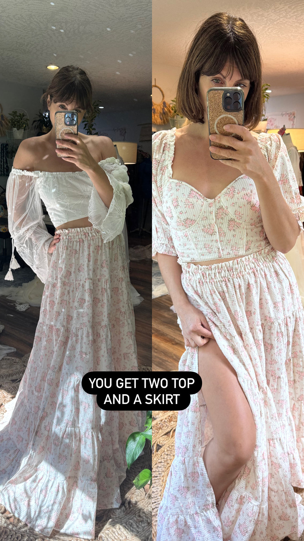 (Two top one skirt) Flash sale ready to ship two piece floral dress fits bigger busts