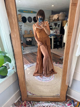 Load image into Gallery viewer, Ready to ship sale copper brown satin matte rosette dress