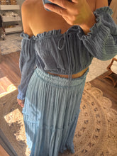 Load image into Gallery viewer, Blue mix and match two top one skirt