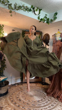 Load image into Gallery viewer, Prairie hearts cotton olive green ready to ship  reclamation dress