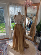 Load image into Gallery viewer, (New) Preorder new style allow at least 6-8 week - custom dress oh lover mustard linen cotton with short fluttery sleeve and embroidered overlay