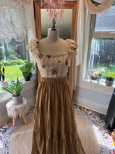 Load image into Gallery viewer, Ready to ship sale embroidery fabric corset top with mystical sleeve and mustard linen cotton you glow skirt