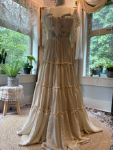 Load image into Gallery viewer, Preorder allow 6-8 week The new Rosette Dress in ivory soft matte satin with roses pink embroidered embellishments