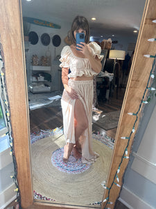 Ready to ship ivory two piece linen cotton dress sale reversible top