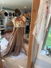 Load image into Gallery viewer, Ready to ship tan brown ruffle me open skirt and mystical wonders embroidered top