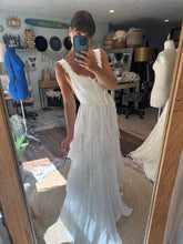 Load image into Gallery viewer, Sale! Ready to ship sale rosette off white matte satin with tulle overskirt