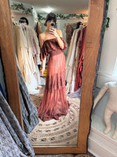 Load image into Gallery viewer, Ready to ship  sheer rust dress with golden slip maternity friendly reclamation on sale